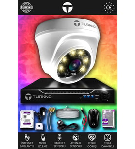 TURKNO 1 Kameralı Domie 1 İç Kamera Set 320 GB HDD Full HD Renkli Gece Görüşlü Güvenlik Kamerası Sistemi