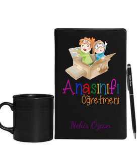 Ana Sınıfı Öğretmenlerine Özel Defter Kalem & Siyah Varil Kupa Hediye Seti