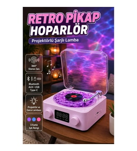 Retro Pikap Tasarımlı Bluetooth Hoparlör Projektörlü Şarjlı Gece Lambası