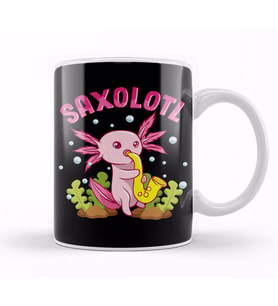 Saxolotl Adorable Sax Playing Axolotl Animal Pun Kupa Bardak Porselen