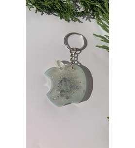 Sedefli Beyaz Renkli Gümüş Glitter Süslemeli Apple Elma Şekil Gümüş Aksesuarlı Anahtarlık El Yapımı