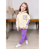 Kız Çocuk Sırt Baskılı ve Kollarında Yazı Detaylı Sweatshirt Mor Eşofman Takım