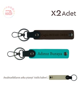 Sevgiliye Sıcacık Jest, İsim & Soyisim Yazılı 2’li Anahtarlık Hediye Set, K Turkuaz-K Kahve-S Kahve