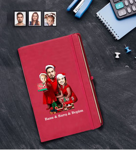 Kişiye Özel Yılbaşı Aile Karikatürlü Kırmızı Defter Model-2