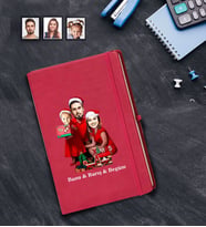 Kişiye Özel Yılbaşı Aile Karikatürlü Kırmızı Defter Model-2