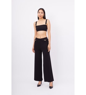Styleboom X Peraluna MARLENE TROUSER Düğme Detaylı Rahat Kesim Kadın Triko Pantolon - Siyah
