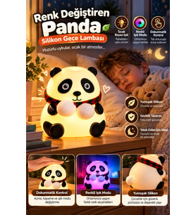 Renkli Işık Modlu Silikon Panda Gece Lambası Dokunmatik Kontrollü Sevimli Dekoratif