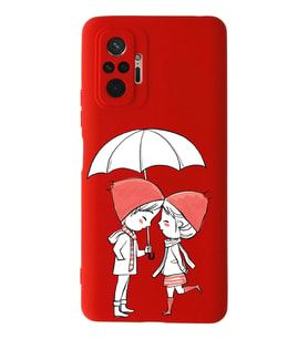 Xiaomi Redmi Note 10 Pro Uyumlu Lansman Kılıf Aşk Tasarımlı İçi Kadife Kapak-Kırmızı (Şeffaf)