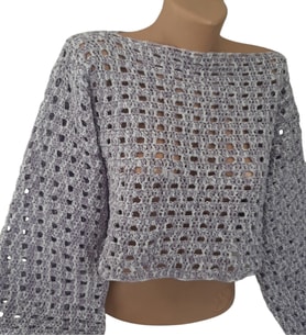 El Örgüsü Simli Leylak Crop Bluz