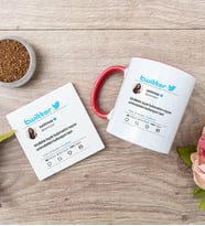 Kişiye Özel Twitter Tasarım Fotoğraflı Kırmızı Kupa ve Bardak Altlığı