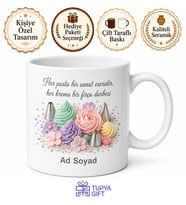 Pasta Süsleme Kursuna Gidenlere Krema Şeker Hamuru Temalı Kupa Bardak Hediye