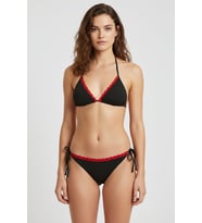 Kırmızı Dantel Detaylı Siyah Bikini Takımı – Ayarlanabilir İpli, İçten Şardonlu, Kadın Mayo