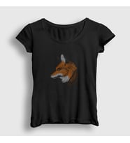 Presmono Kadın Siyah Art Fox Tilki T-Shirt 367233tt