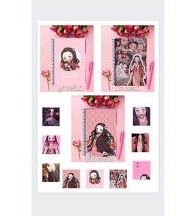 Nezuko komado3 adet defter A4 boyutu çizgili + kareli + çizgisiz ve 9 adet fotokart