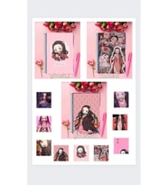 Nezuko komado3 adet defter A4 boyutu çizgili + kareli + çizgisiz ve 9 adet fotokart