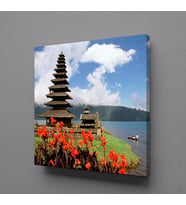 TURKUAZ ÇİÇEKLERLE MANZARA KANVAS TABLO 80x80cm (Karışık)