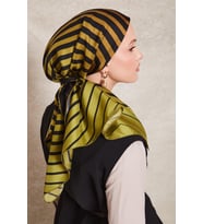 Şerit Desen Twill İpek Eşarp-0909 (Fıstık Yeşili)