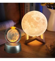 3D Ay Mom Sarı Renk Gece Lambası ve Dolunay Ay Gezegen Işıklı Cam Küre 2733