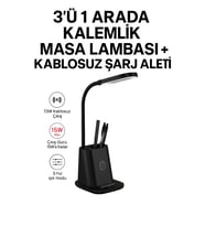 3’ü 1 Arada Kalemlik , Masa Lambası + Kablosuz Şarj Aleti (15W) Çalışma Alanınıza Şıklık ve Güç Katın