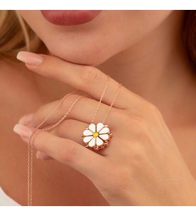 Gümüş Pazarım Açılıp Kapanır 2 Kullanımlı Papatya Gümüş Kolye Rose (Karışık)