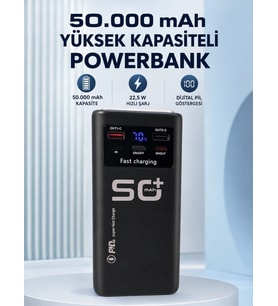 50.000 Mah Taşınabilir Powerbank 22,5 W Hızlı Şarj 4 Dahili Şarj Kablosu Dijital Ekran Led Aydınlatm