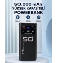 50.000 Mah Taşınabilir Powerbank 22,5 W Hızlı Şarj 4 Dahili Şarj Kablosu Dijital Ekran Led Aydınlatm