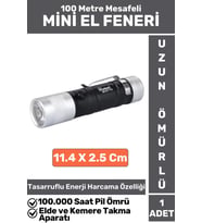 Premium Kompakt Kamp Avcı Balıkçı Deprem Enerji Tasarruflu Beyaz Işık Pilli Mini EL FENERİ
