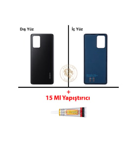 Oppo A74 Siyah Uyumlu Arka Kapak + B7000 Yapıştırıcı Arka Cam Batarya Pil Kapağı Lazer Kesim