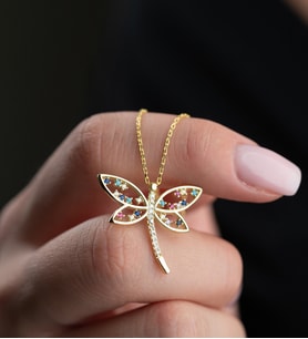 925 Ayar Gümüş Gold Kaplama Renkli Model Yusufçuk Kolye