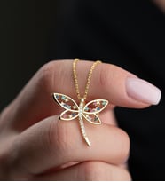 925 Ayar Gümüş Gold Kaplama Renkli Model Yusufçuk Kolye (Altın)