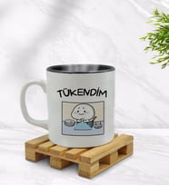 Bk Gift Tükendim Tasarımlı İçi Siyah Renkli Kupa Bardak Model 1