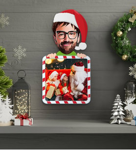 BK Gift Kişiye Özel Yılbaşı Karikatürlü Fotoğraflı 3D Ahşap Çerçeve Tablo
