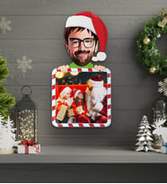 BK Gift Kişiye Özel Yılbaşı Karikatürlü Fotoğraflı 3D Ahşap Çerçeve Tablo
