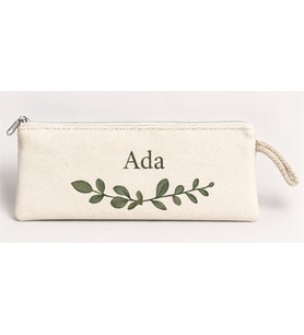 Kişiye Özel Okaliptüs Dalı Baskılı Fermuarlı Clutch El Çantası Makyaj Çantası