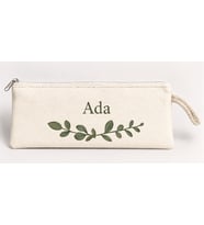 Kişiye Özel Okaliptüs Dalı Baskılı Fermuarlı Clutch El Çantası Makyaj Çantası