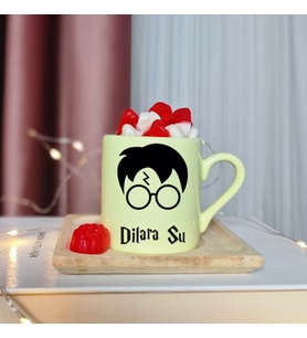 Harry Potter Tasarımlı Kişiye Özel Sarı Türk Kahvesi Fincanı