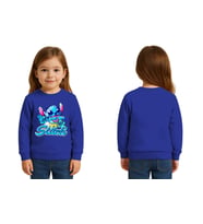 Unisex Stitch Baskılı Çocuk Swaetshirt 3 İplik Şardonlu (SAKS MAVI)
