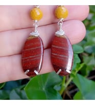 2897 Kırmızı Jasper Mookaite Jasper el yapımı çelik aparatlı küpe