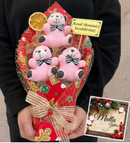 Yılbaşı Hediyesi Size Özel Tasarım Büyük Boy Pembe Peluş Ayıcık Buketi (Kırmızı)
