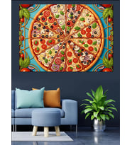 Dilimlenmiş Büyük Malzemeli Pizza Dekoratif Kanvas - Mdf Ahşap Tablo