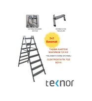 Çift Taraflı Dayanıklı 7+7 Metal Basamaklı Merdiven (Gri)