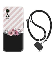 General Mobile GM 21 Pro GM 22 Pro Plus Kılıf Boyun Askılı Silikon Strip Pink Flowers 1396
