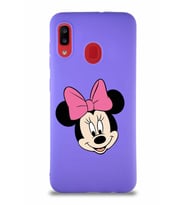 Samsung Galaxy A20 Soft Premier Kapak Minnie Mouse-C Tasarımlı Silikon Kılıf - Mor (Şeffaf)
