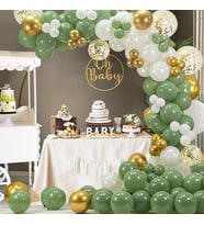 Hayaller Dükkanı Küf Yeşili Beyaz Gold Krom Konfetili Zincir Balon Seti 128 Parça