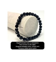 SERTİFİKALI Obsidyen Küp Kesim Lastikli Doğal Taş Bileklik 6mm