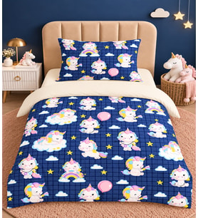 MORE HOME Bebek Nevresim Takımı Unicorn Desen Mavi Bej
