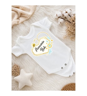 Annesinin Balı Yazılı Bebek Zıbını – Arı ve Çiçek Desenli Sevimli Bebek Body