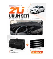 e-biz RENAULT SYMBOL AİRBAGLİ (2008-2011) Uyumlu Torpido Örtüsü + Deri Bagaj Çantası - Siyah - RE030