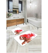 Pembe Etnik Desen Banyo Halısı Klozet 2'li Paspas Seti BS318