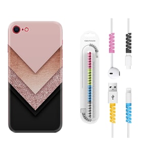 Apple iPhone 5 6 7 8 Plus Se XR Kılıf Kablo Koruma Spiral Silikon Great Marble 1405